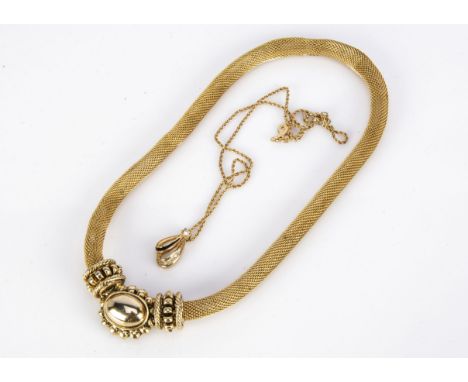 A Christian Dior gilt metal and paste set necklace pendant,  oval drops with paste set stones, marked with CD Chr.Dior German