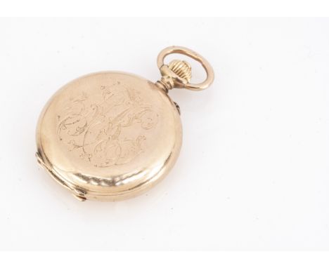A 14k marked ladies full hunter, white enamel face with roman numerals, 3 cm diameter max 4.5 cm, 29.8g  