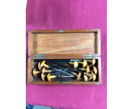 A set of engraver's tools, in a mahogany case, width 24cm