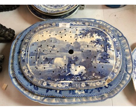 A Copeland print ware meat plate, "Queen Charlotte" pattern, 37cm; a print ware strainer, pastoral landscape; and another mea