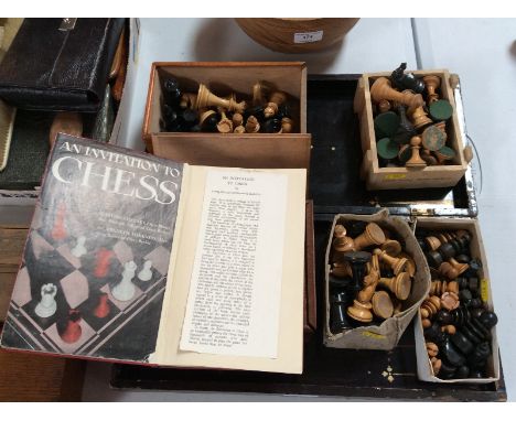 Staunton patent chess sets; and black lacquered games box
