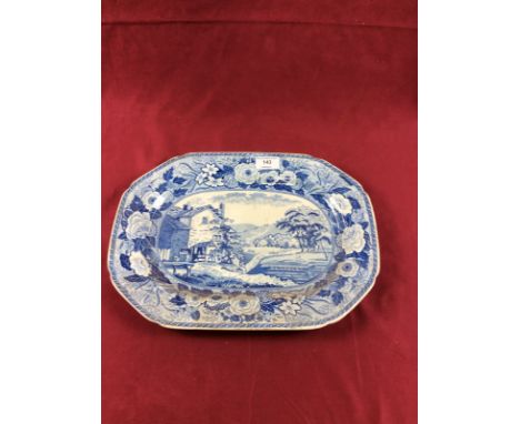 Staffordshire print ware oval meat plate "Tudor Mansion Oxburgh Hall", 42cm; and another print ware meat plate "A Cottage By 