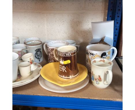 A Burleigh ware commemorative mug, Coronation of Edward VIII, designed by Laura Knight, 9cm; and a collection of commemorativ