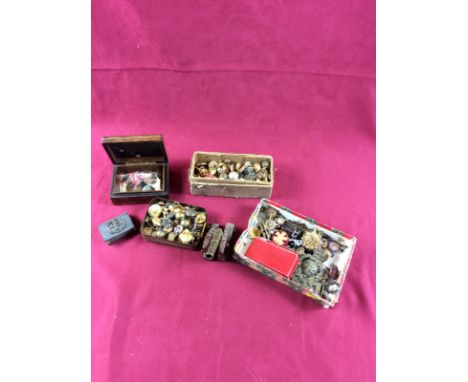 Military buttons; a leather box "The Queens Lancers"; enamel badges; miniature cannon etc.