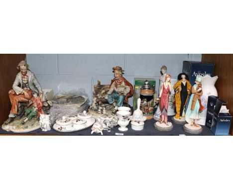 Modern Ceramics, to include, Royal Doulton Ladies, Capo Di Monte figure groups, Aynsley, etc (one shelf) 