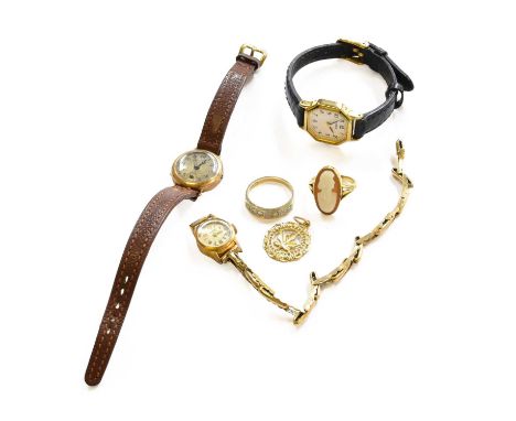 A Quantity of Jewellery, including a 9 carat gold opal and diamond ring, finger size N1/2, a cameo ring, marks rubbed, finger