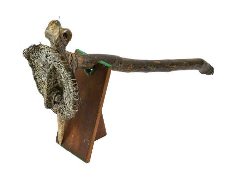 A Papua New Guinea Ceremonial Axe, with greenstone head bound to the wood haft with vegetable fibre, 56cm; an Asmat, New Guin