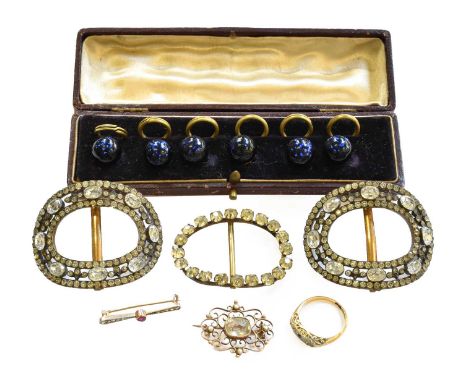 A Quantity of Jewellery Including, an aquamarine and split pearl brooch, stamped '9CT', length 2.7cm, another gem-set brooch,