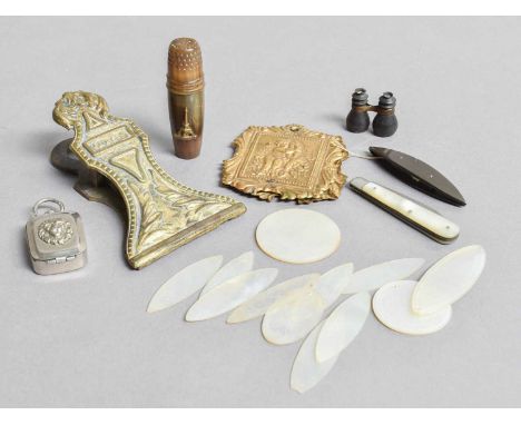 Mother of Pearl Counters, brass letter clip, etc