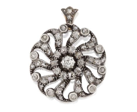 An Early 20th Century Diamond Cluster Pendant, of openwork wheel design, an old cut diamond within a border of smaller old cu