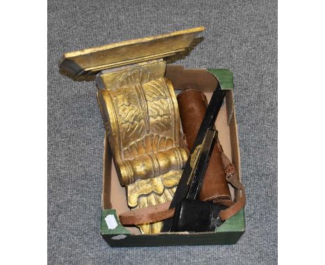 A Parker-Hale Three Drawer Brass Telescope, 'the Sure Spotter, No. 703, in a tan leather case, a spirit level by Matthieson &