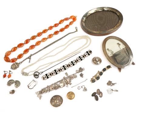 A Small Quantity Including, a Norwegian silver and enamel bracelet, length 19.7cm, a Charles Horner silver hat pin, a simulat