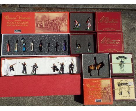 Britains - seven boxed sets comprising Q Victoria Scots Guards State Colour # 40207 and 5993, also Rattray's Silk 8838, 27th 