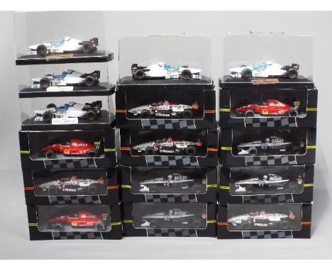 Onyx - 16 boxed 1:43 scale model F1 and Indy racing cars by Onyx. Lot includes #276 Tyrell Yamaha 024 Mika Salo; #137 Ferrari