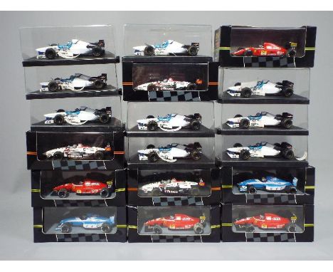 Onyx - 18 boxed 1:43 scale model F1 and Indy racing cars by Onyx. Lot includes #135 Ligier Gitanes JS37 Thierry Boutsen; #137