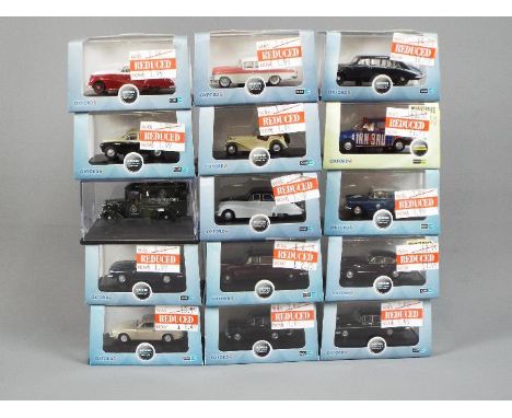 Oxford Diecast - 15 boxed 1:76 scale diecast model cars by Oxford Diecast. Lot includes #76CFE001 Vauhall Cresta Friary Estat