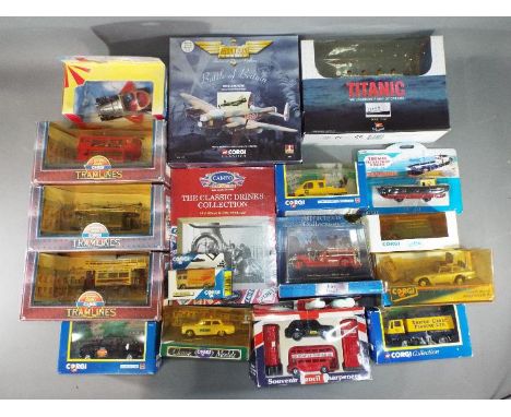 Corgi, Ertl, and others - 17 boxed diecast model vehicles in various scales predominately by Corgi. Lot includes Corgi Aviati