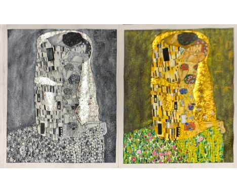 Two large unmounted oil on canvas after Klimt, 71 x 86cm.