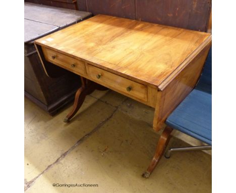   A regency rosewood veneered sofa table. W-92cm, D-60cm, H-74cm.