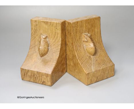   A pair of Mouseman bookends, 15cm