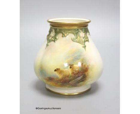   A Royal Worcester vase, painted with Highland sheep, signed E. Barker, 11cm