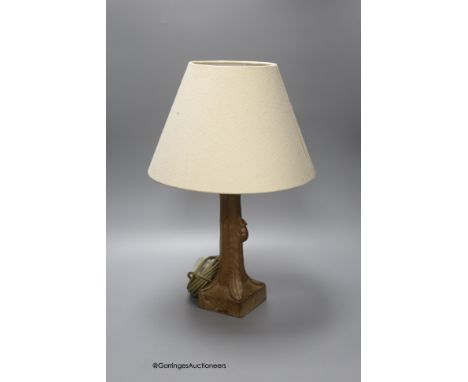   A Mouseman carved oak table lamp, 26cm excluding light fitting