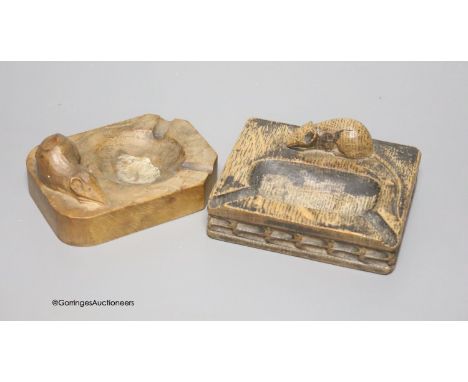   Two Mouseman carved oak ashtrays, largest 10cm