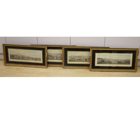   Sutherland after Alken, a set of four coloured engravings, The Leicestershire Covers, hunting scenes, 19 x 53cm, eglomise f