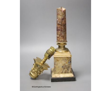   An ormolu mounted Blue John table lamp, with corinthian capital, height 37cm (a.f.)