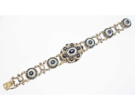 An Austrian/Hungarian bracelet set with blue paste and pearls, Pest essay and 0.750 silver mark 1867-1922, also marked 'P' (l