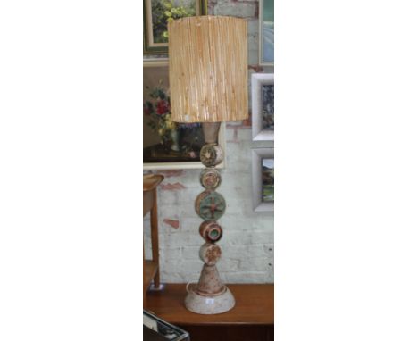 A Bernard Rooke (b.1938) studio pottery 'Totem' floor lamp, circa 1960s/1970s, with straw shade, height 139cm.&nbsp;Condition