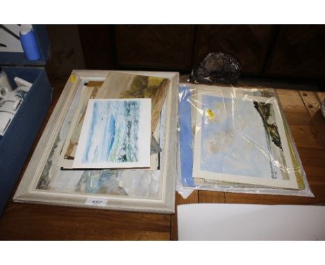 A collection of watercolours, prints and an oil painting