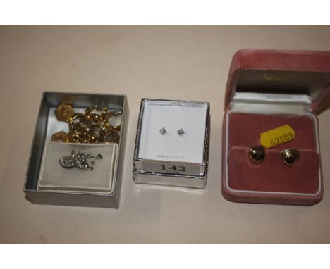 A pair of Sterling silver white stone set stud ear-rings; a pair of yellow metal shell shaped ear-rings and various other ear