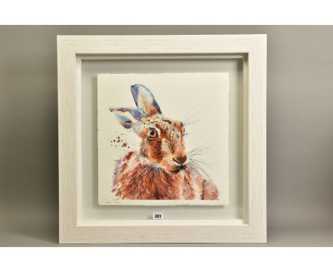 SARAH STOKES (BRITISH CONTEMPORARY) 'SPRING HARE' a portrait of a hare, signed bottom left, watercolour on paper, approximate