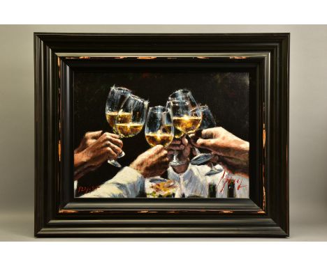 FABIAN PEREZ (ARGENTINA 1967) 'FOR A BETTER LIFE II WITH WHITE WINE', a limited edition print of six wine glasses raised in c