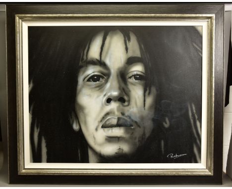 PAUL KARSLAKE (BRITISH CONTEMPORARY) 'BOB MARKEY', a portrait of the Reggae singer, signed bottom right, mixed media on canva