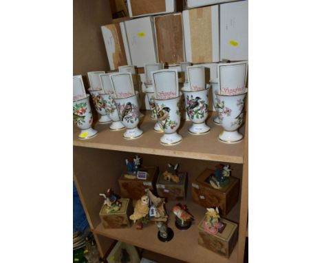 A GROUP OF ORNAMENTS AND COLLECTORS MAZAGRIN CUPS, comprising a Border Fine Arts Sculpture 'The Barn Owl Family' RB34 by Ray 