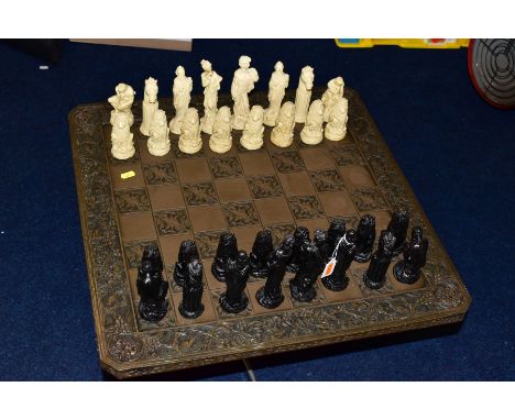 A RESIN CHESS SET BASED ON CLASSICAL FIGURES, Rodins 'Thinkers', Michaelangelo's 'David', 'Confucius', Greek horse sculptures