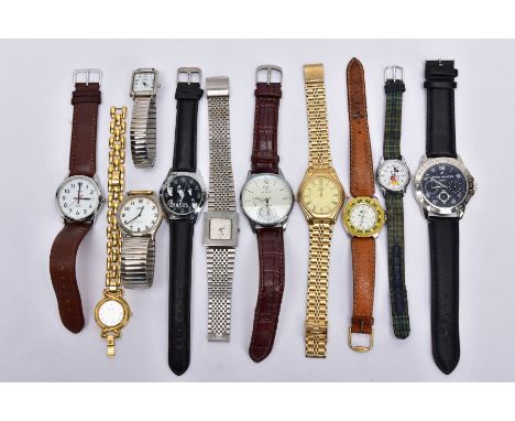 AN ASSORTMENT OF WRISTWATCHES, to include eleven ladies and gents wristwatches with names such as 'Yazole, Timex, Reflex, Lim