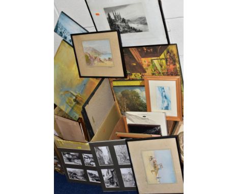 PAINTINGS AND PRINTS etc, to include  a watercolour depicting a female figure sitting for a silhouette cameo, unsigned circa 