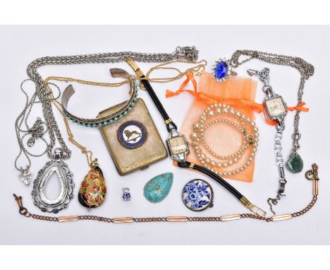 A SELECTION OF ITEMS, to include an EPNS matchstick box with a blue and white enamel 'British Empire Exhibition 1924', approx