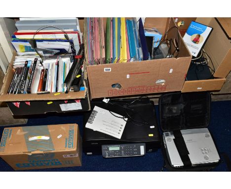 THREE BOXES AND LOOSE OF FILES, BOOKS AND HOME OFFICE EQUIPMENT, etc, including an Epson Stylus Office BX305FW Plus printer, 