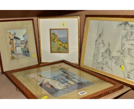 JAMES MARSHALL HESELDIN (1887-1969), two Cornish coastal village watercolours, signed bottom left, together with a pencil ske