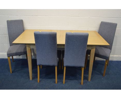 A MODERN LIGHT OAK EXTENDING DINING TABLE, with a single fold out leaf, extended length 161cm x closed length 120cm x 86cm x 