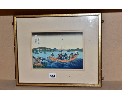 KATSUSHIKA HOKUSAI (1760-1849) 'ONMAYAGASHI YORI' a 20th Century woodblock print depicting a ferry boat cross the Sumida Rive