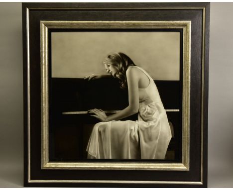 STEVEN SMITH (BRITISH 1974) 'LIEBESTRAUME NO 3' a seated portrait of a female figure at a piano, signed bottom left, mixed me