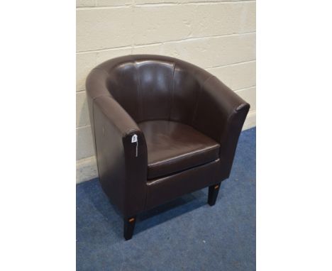 A BROWN LEATHERETTE TUB CHAIR, together with a quantity of miscellaneous, including an oval giltwood bevelled edge wall mirro