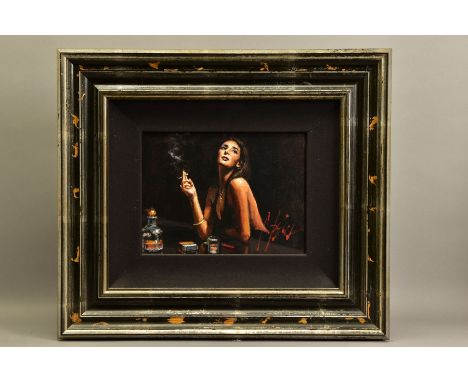 FABIAN PEREZ (ARGENTINA 1967) 'THE SINGER', a portrait of a female figure in a bar, signed bottom right, signed and titled ve
