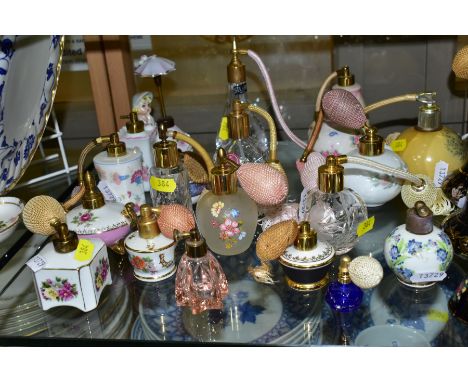 A COLLECTION OF APPROXIMATELY SIXTY FIVE 20TH CENTURY CERAMIC AND GLASS ATOMISERS AND SCENT BOTTLES, mostly second half 20th 
