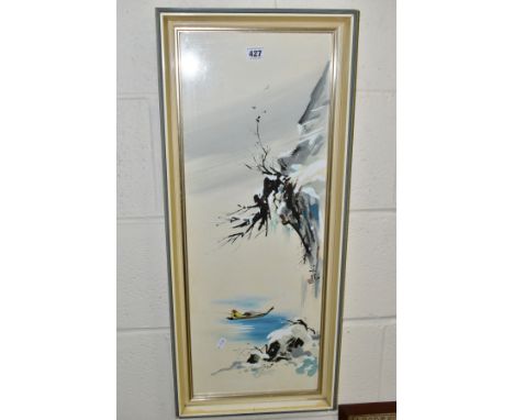 TYRUS WONG (1910-2016) 'WINTER FISHERMAN', an overpainted print from the four seasons series, the print is hand painted over 